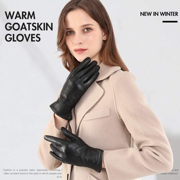 Women Leather Gloves Touch Screen Warm Winter Lambskin Cashmere Small - Picture 4 of 5